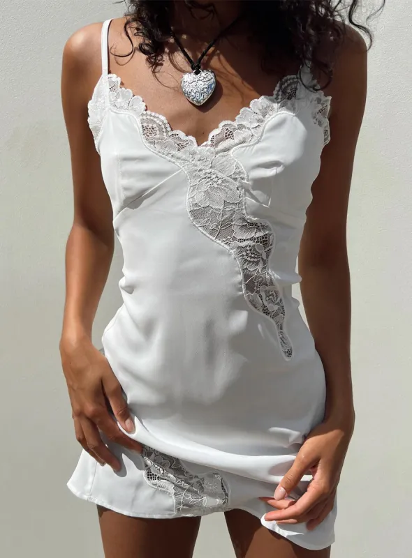 Agnola Lace Trim Mini Dress White sold by Princess Polly
