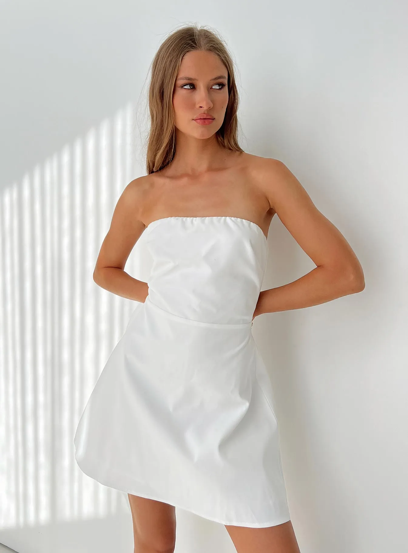 Ostro Strapless Mini Dress White sold by Princess Polly