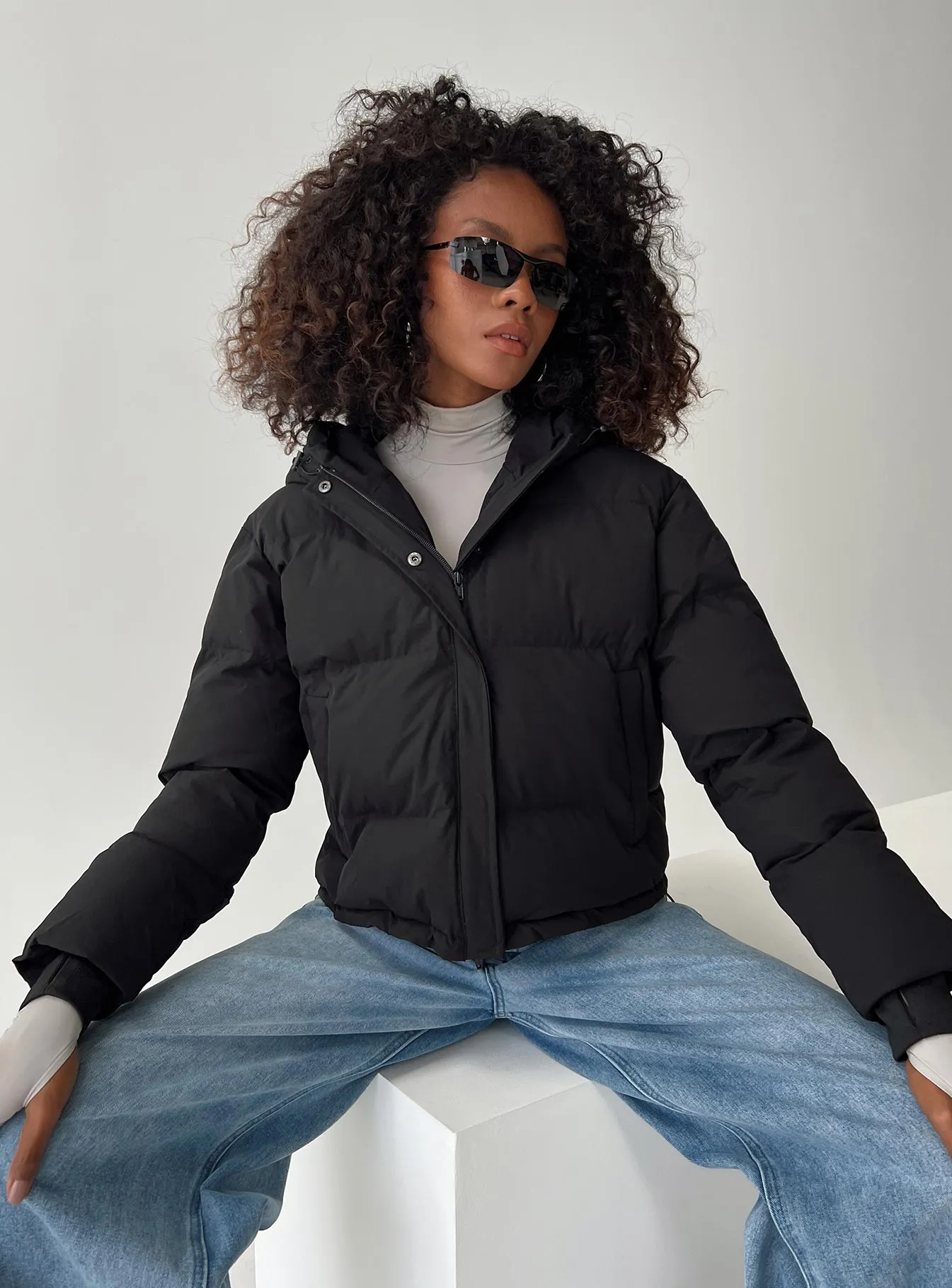 Morrie Hooded Puffer Jacket Black sold by Princess Polly