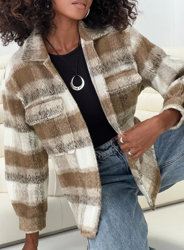 Kreppel Plaid Shacket Brown sold by Princess Polly