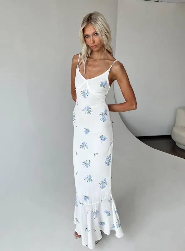 Sing Along Maxi Dress White / Blue Tall sold by Princess Polly
