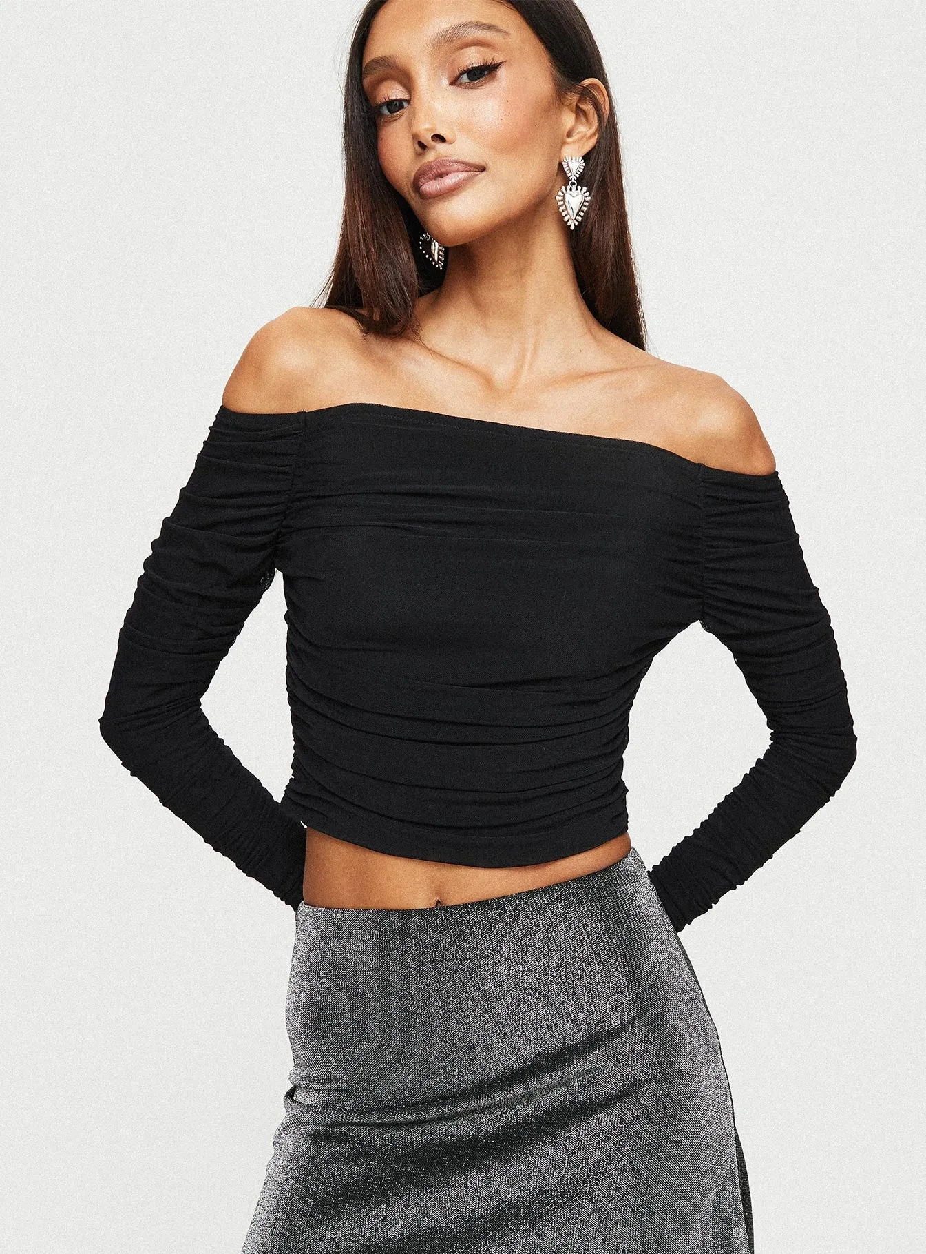 Moreno Off The Shoulder Top Black sold by Princess Polly