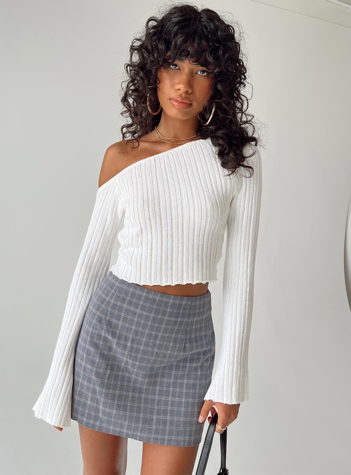 Selby Mini Skirt Grey Check sold by Princess Polly