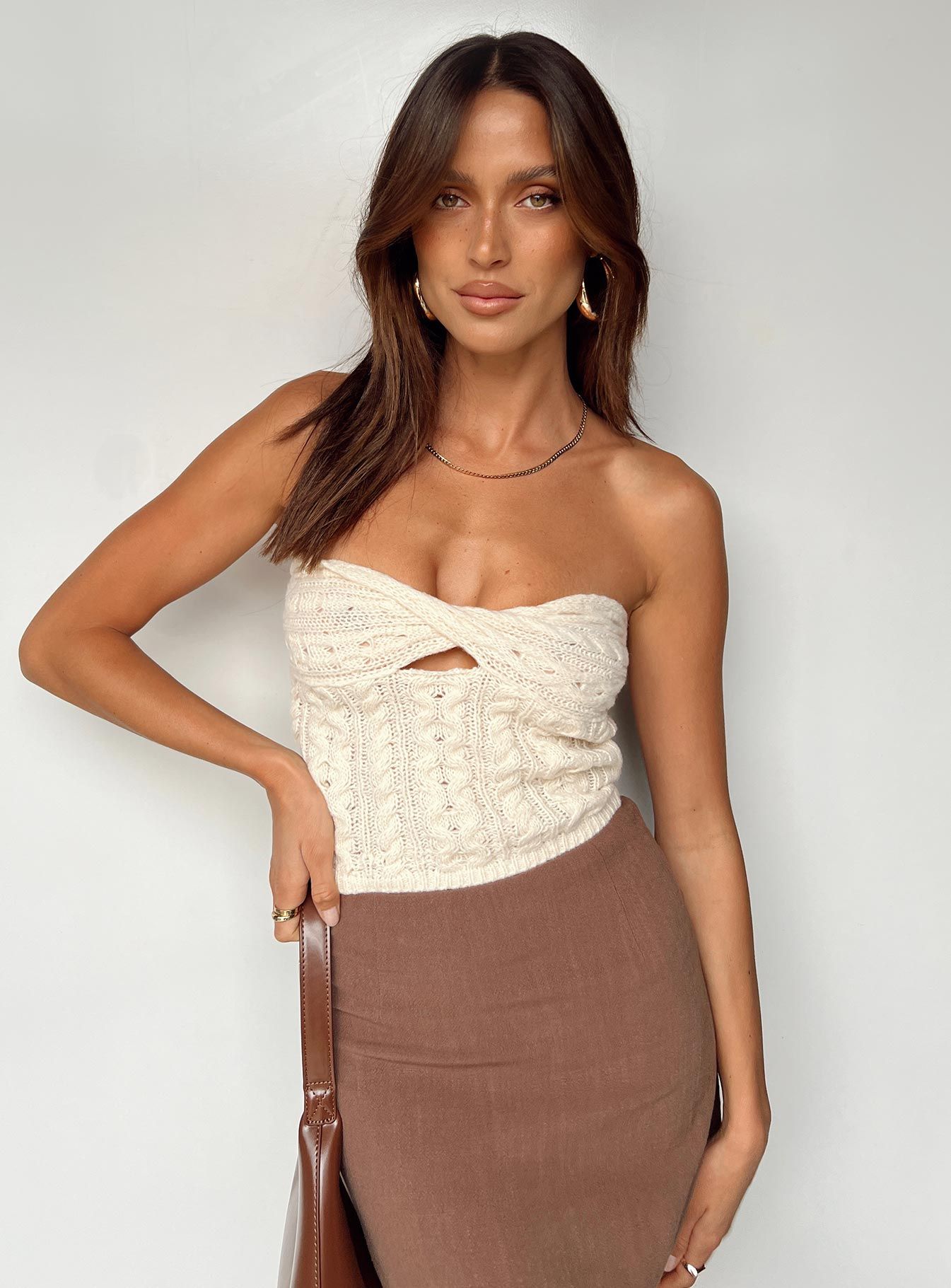 Chels Strapless Knit Top Cream sold by Princess Polly