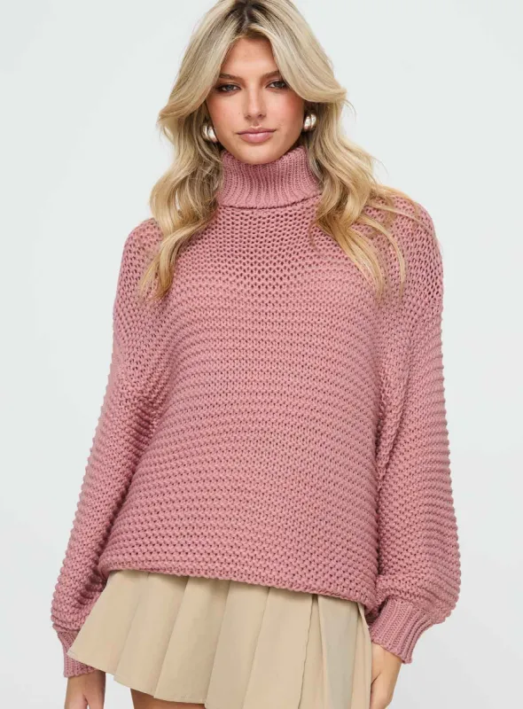 Hayworth Turtle Neck Sweater Pink sold by Princess Polly