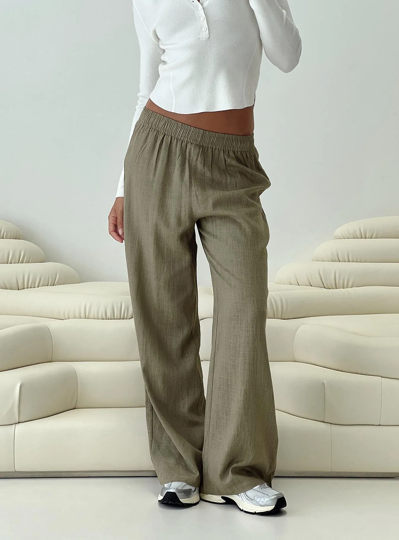 Louis Linen Blend Pants Olive sold by Princess Polly