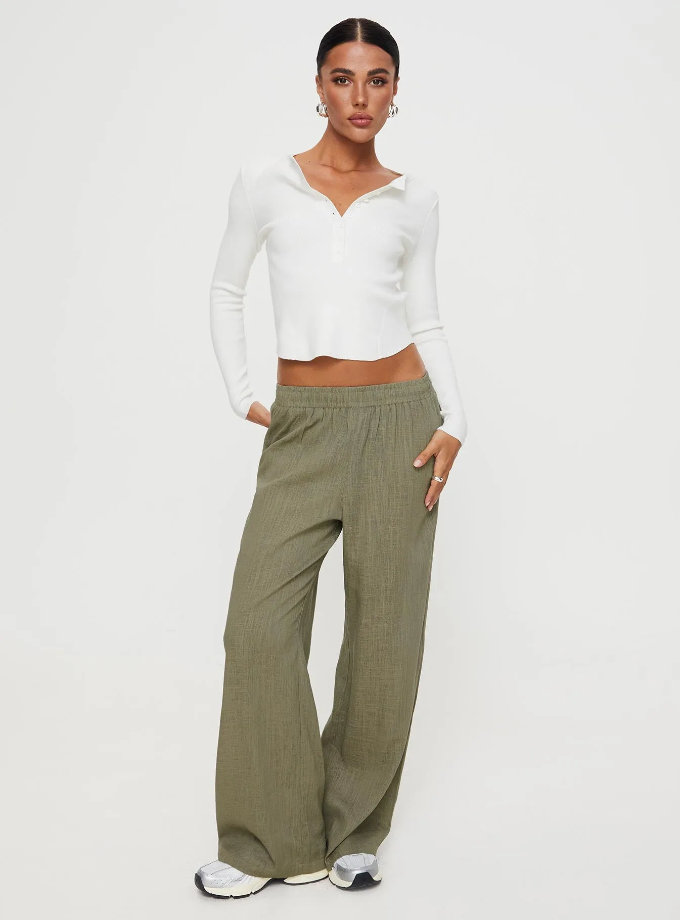 Louis Linen Blend Pants Olive sold by Princess Polly product image thumbnail 3