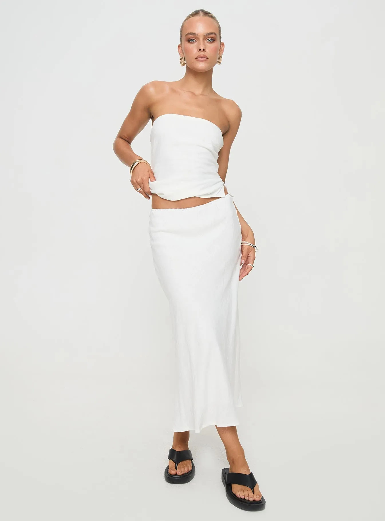 Ermias Linen Blend Midi Skirt White sold by Princess Polly