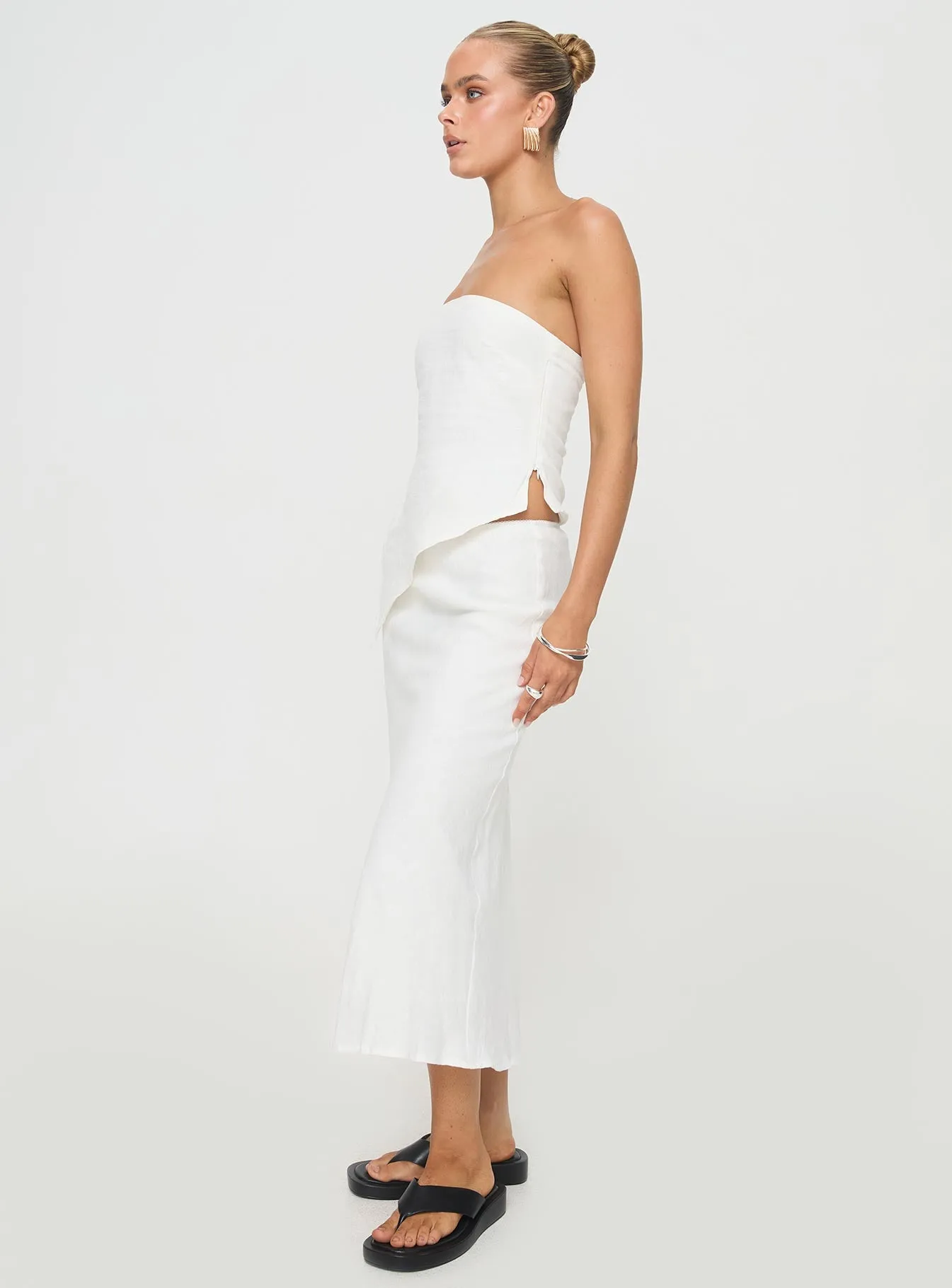Ermias Linen Blend Midi Skirt White sold by Princess Polly product image thumbnail 3