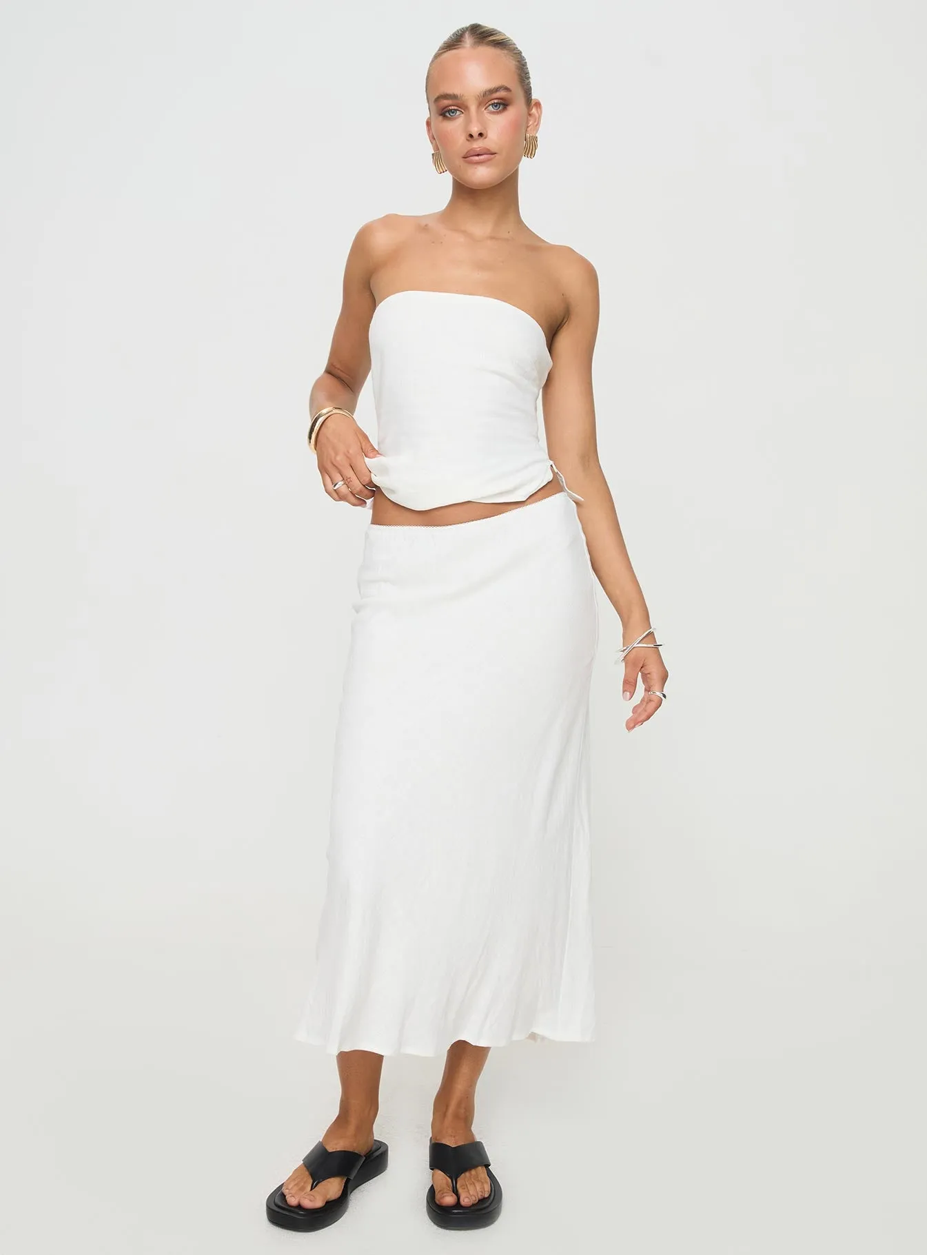 Ermias Linen Blend Midi Skirt White sold by Princess Polly product image thumbnail 2