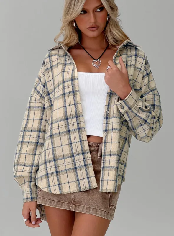 Leylan Oversized Plaid Shacket Cream Plaid sold by Princess Polly