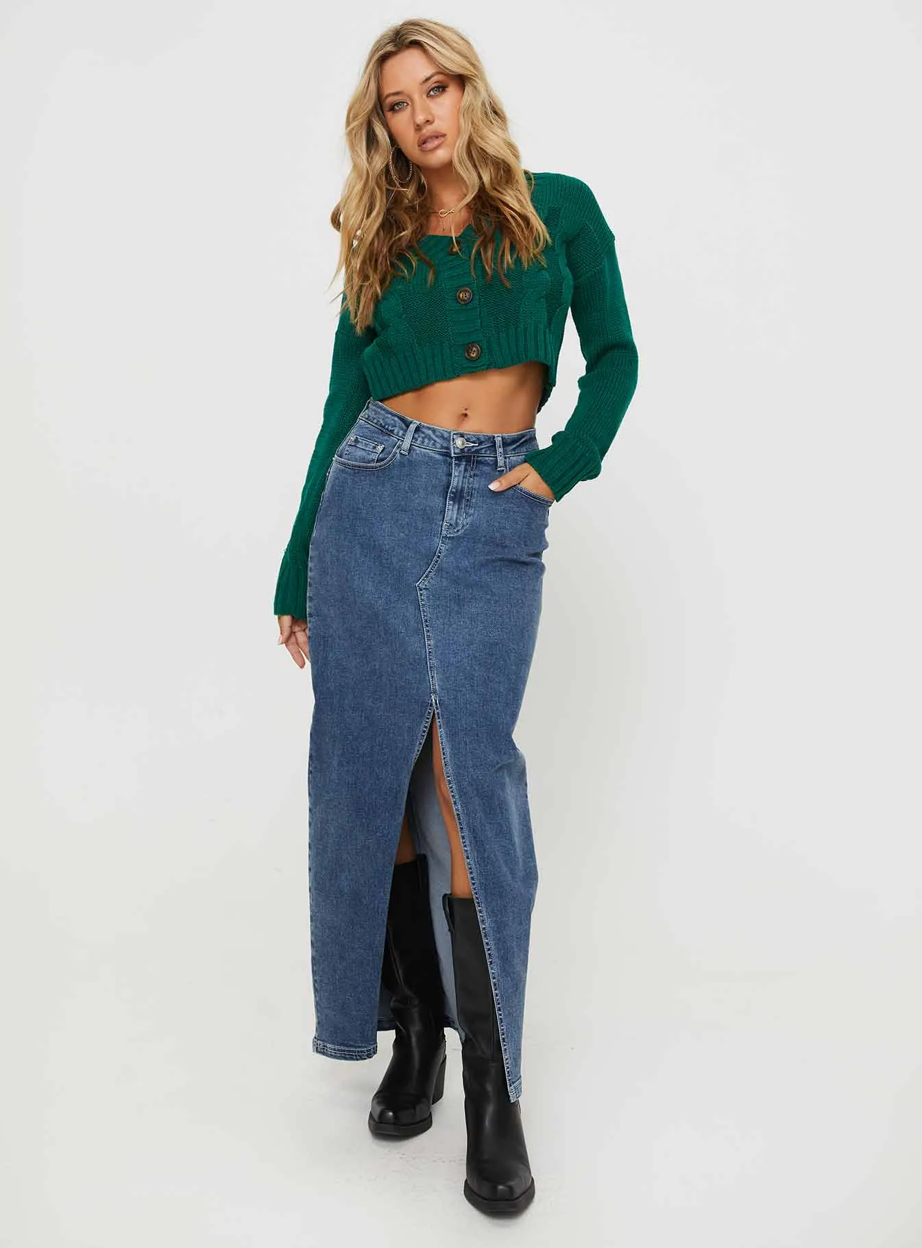 Crate Cable Knit Cardigan Green sold by Princess Polly product image thumbnail 2