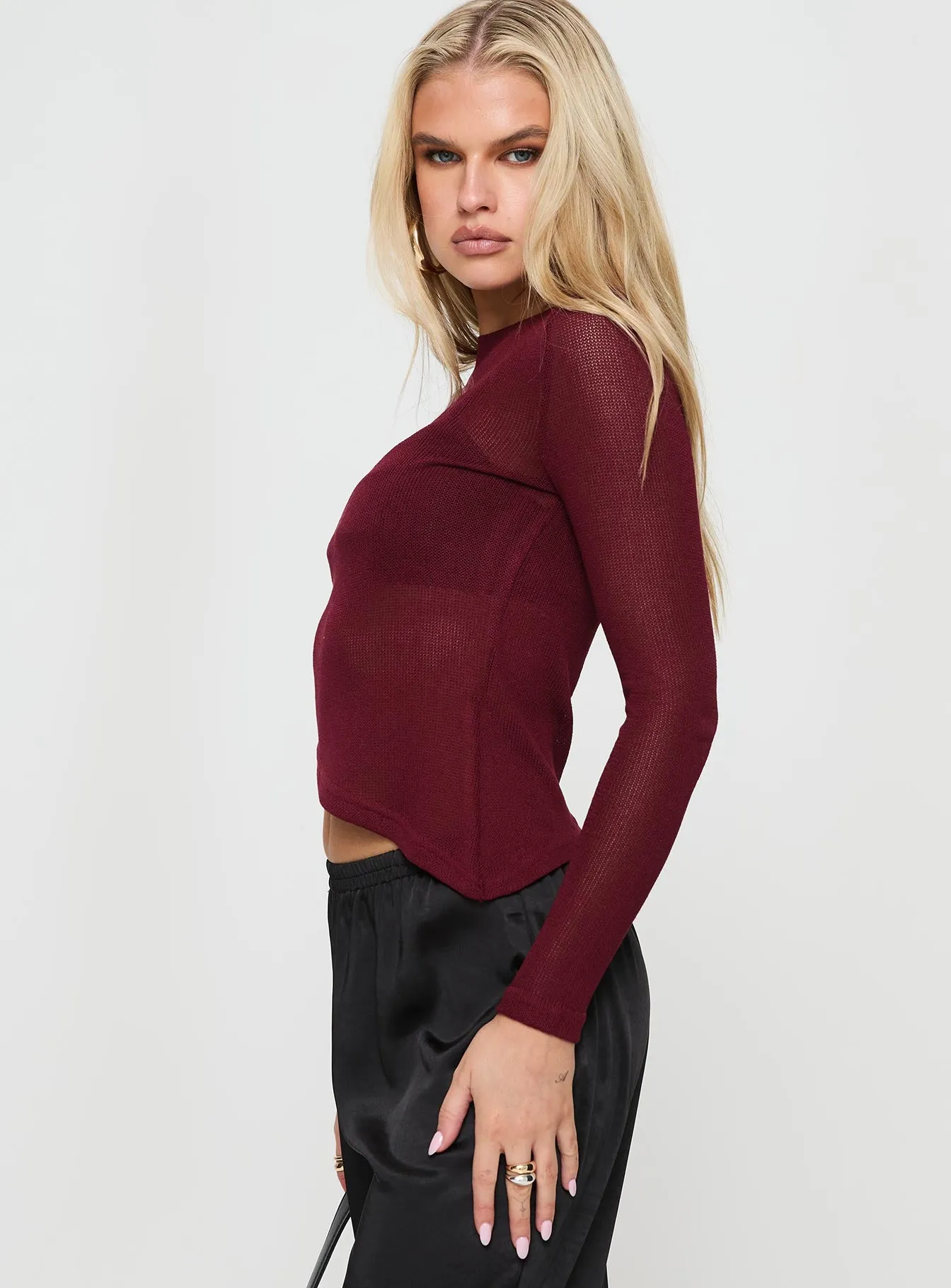 Pratt Long Sleeve Top Burgundy sold by Princess Polly product image thumbnail 4