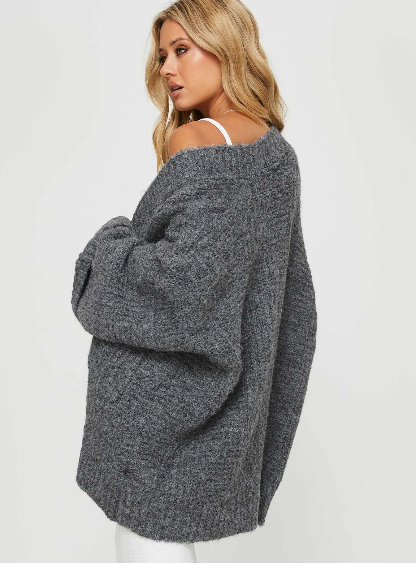 Paisleigh Cable Knit Cardigan Charcoal sold by Princess Polly product image thumbnail 5