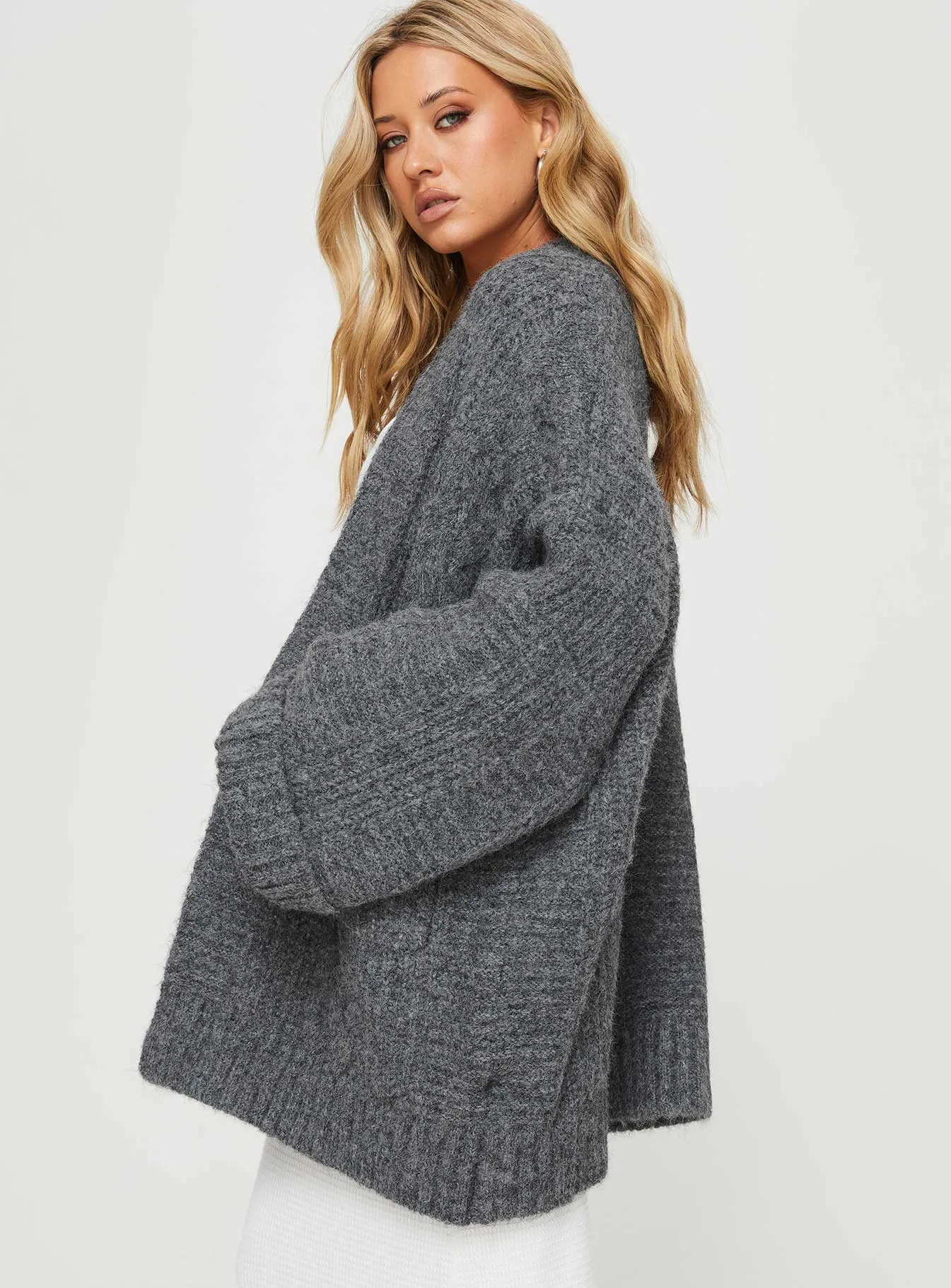 Paisleigh Cable Knit Cardigan Charcoal sold by Princess Polly product image thumbnail 4