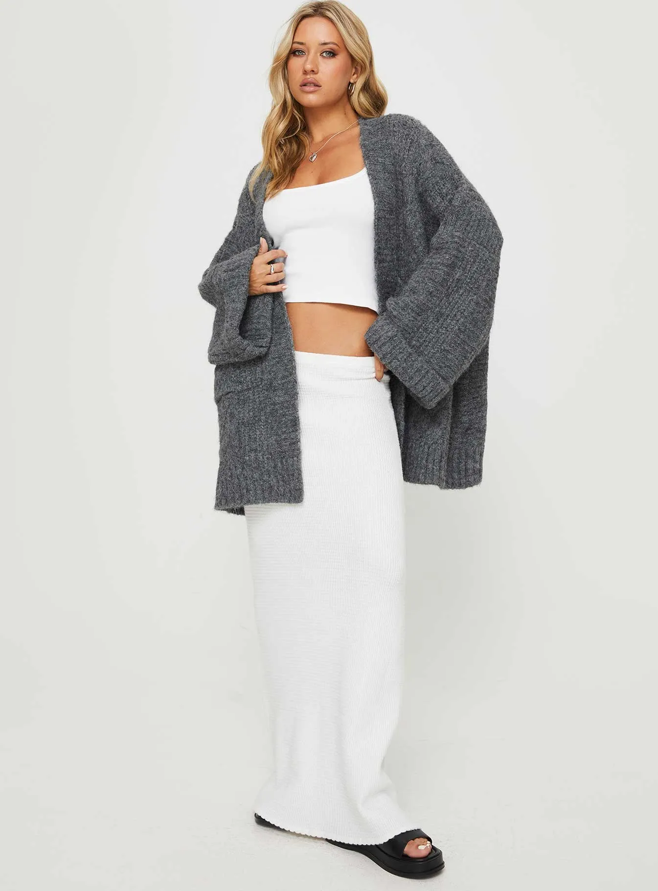 Paisleigh Cable Knit Cardigan Charcoal sold by Princess Polly product image thumbnail 3