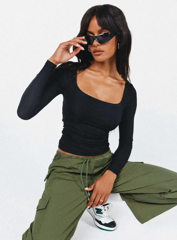 Arthie Long Sleeve Top Black Low Impact sold by Princess Polly