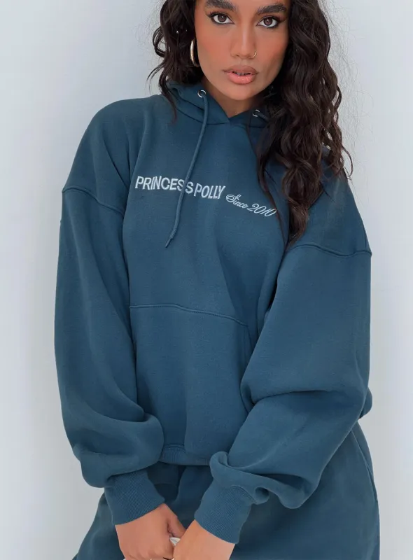 Princess Polly Hooded Sweatshirt Block / Cursive Text Slate sold by Princess Polly