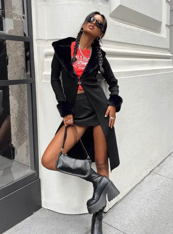 Daru Faux Fur Cardigan Black sold by Princess Polly
