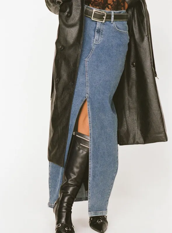 Batkins Maxi Skirt Dark Wash Denim sold by Princess Polly