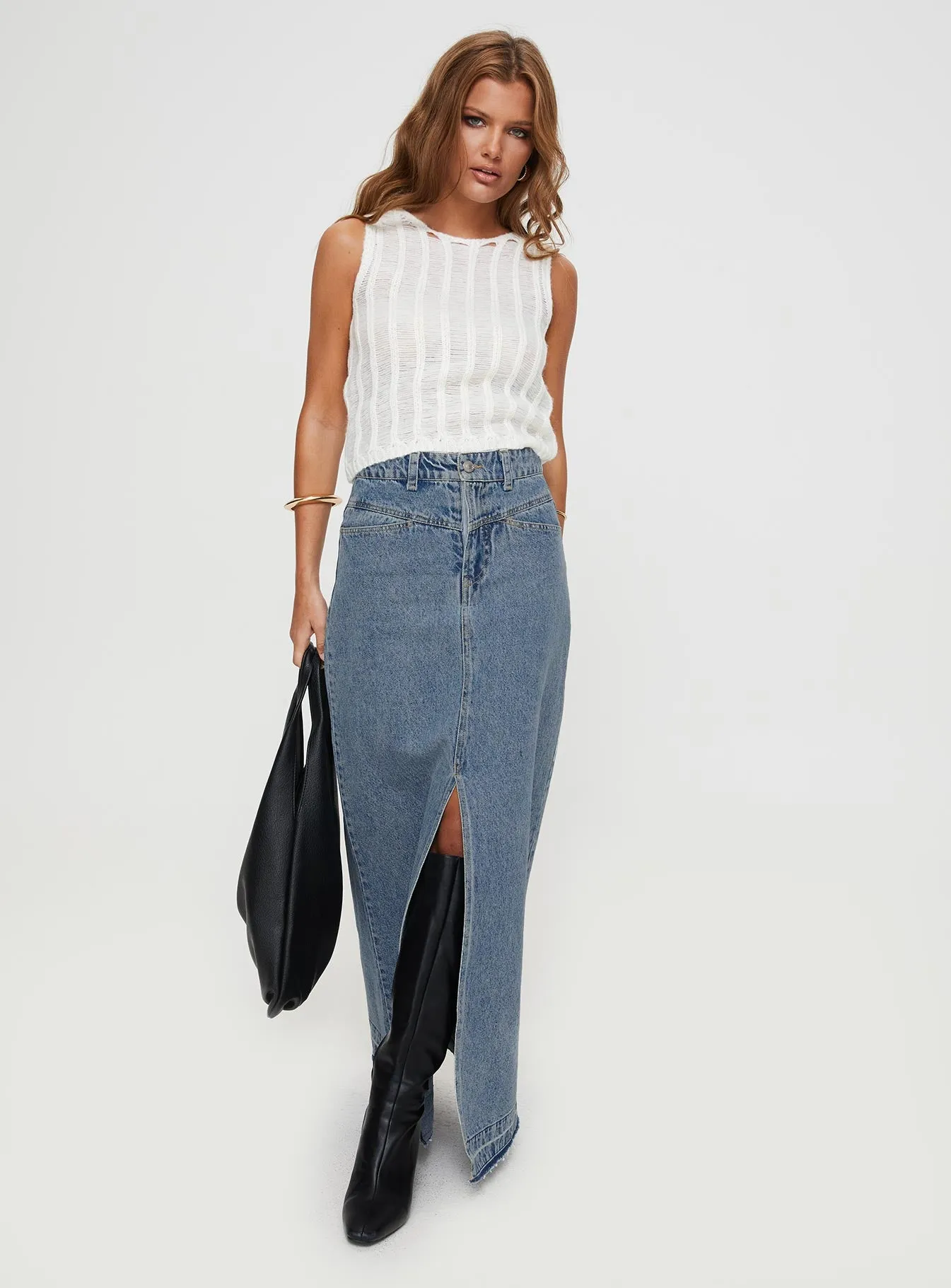 Deneuve Denim Maxi Skirt Mid Wash sold by Princess Polly product image thumbnail 3