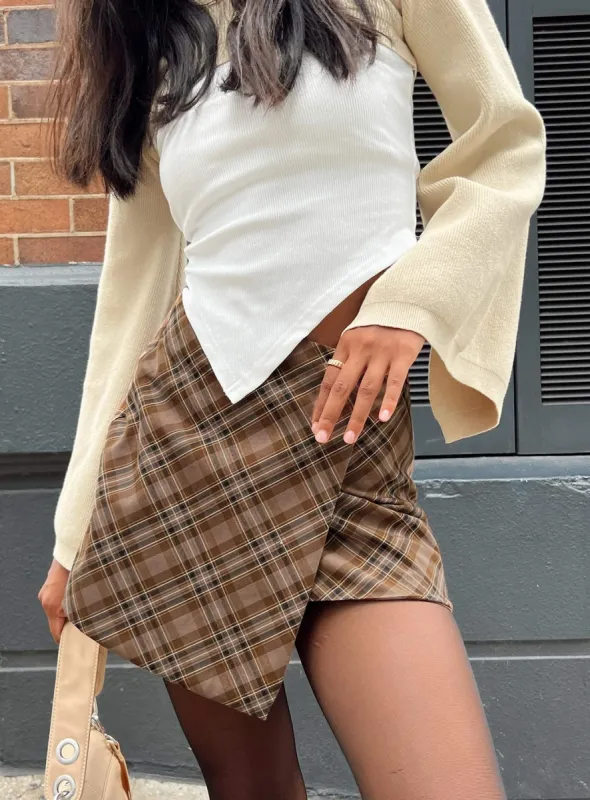 Davenport Mini Skirt Brown sold by Princess Polly