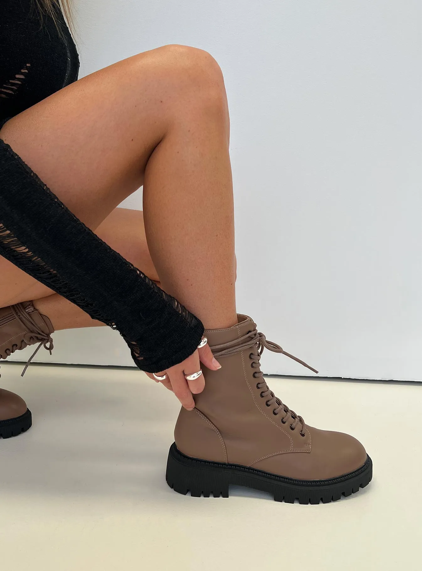 Tailor Lace Up Boots Taupe sold by Princess Polly