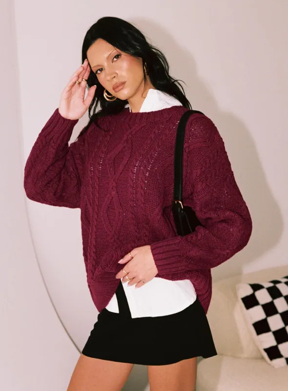Anaya Oversized Sweater Burgundy sold by Princess Polly