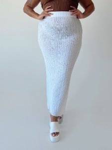 Belle Knit Maxi Skirt White Curve sold by Princess Polly