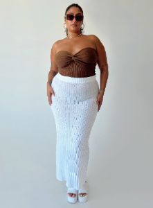 Belle Knit Maxi Skirt White Curve sold by Princess Polly