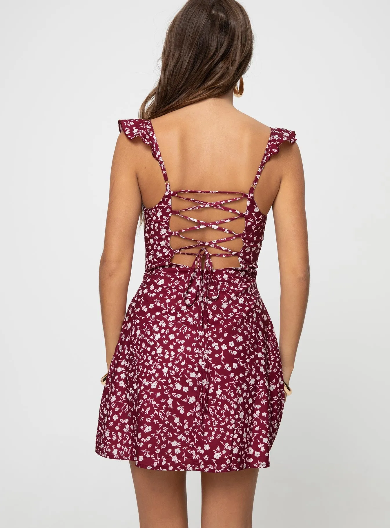 Landon Mini Dress Burgundy Floral sold by Princess Polly product image thumbnail 5