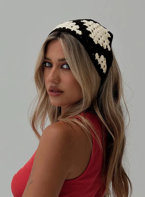 Scheana Crochet Headband Black / Cream sold by Princess Polly