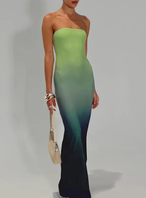 Stolen Love Strapless Maxi Dress Blue / Green Ombre Tall sold by Princess Polly