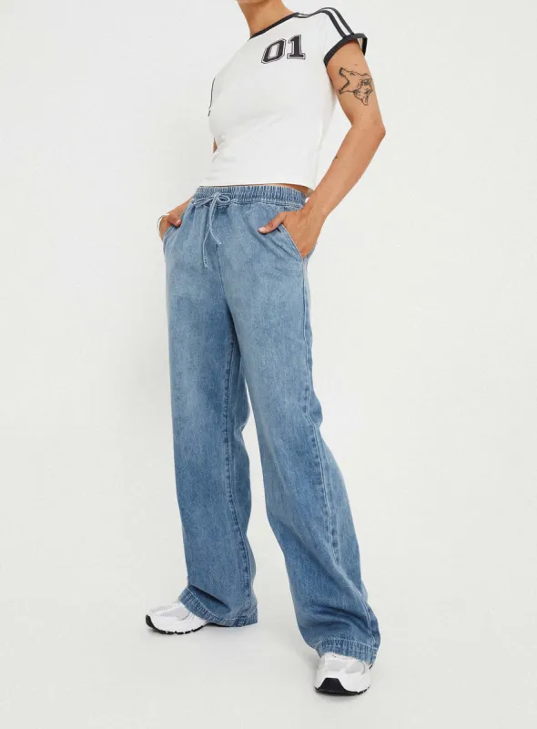 Maves Denim Drawstring Pants Mid Wash sold by Princess Polly