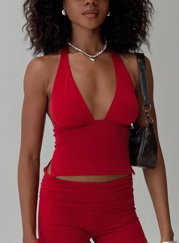 Take Me Out Halter Top Red sold by Princess Polly