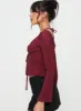 Chantria Long Sleeve Halter Top Burgundy sold by Princess Polly