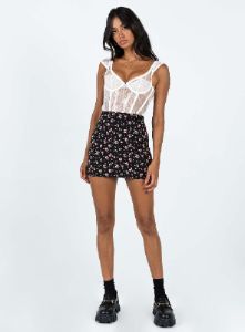 Selby Mini Skirt Black Floral sold by Princess Polly