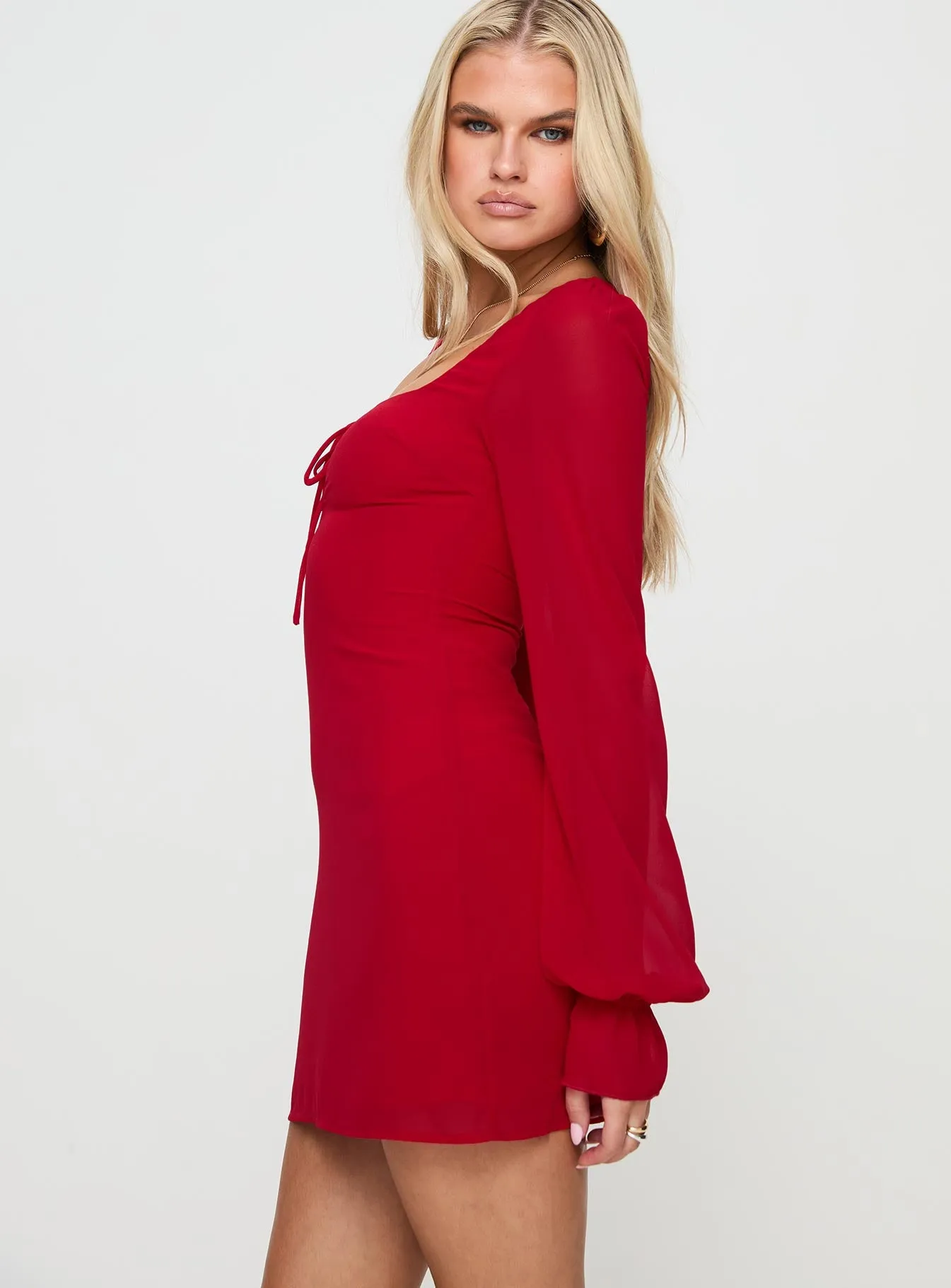 Bayford Long Sleeve Mini Dress Red sold by Princess Polly product image thumbnail 4