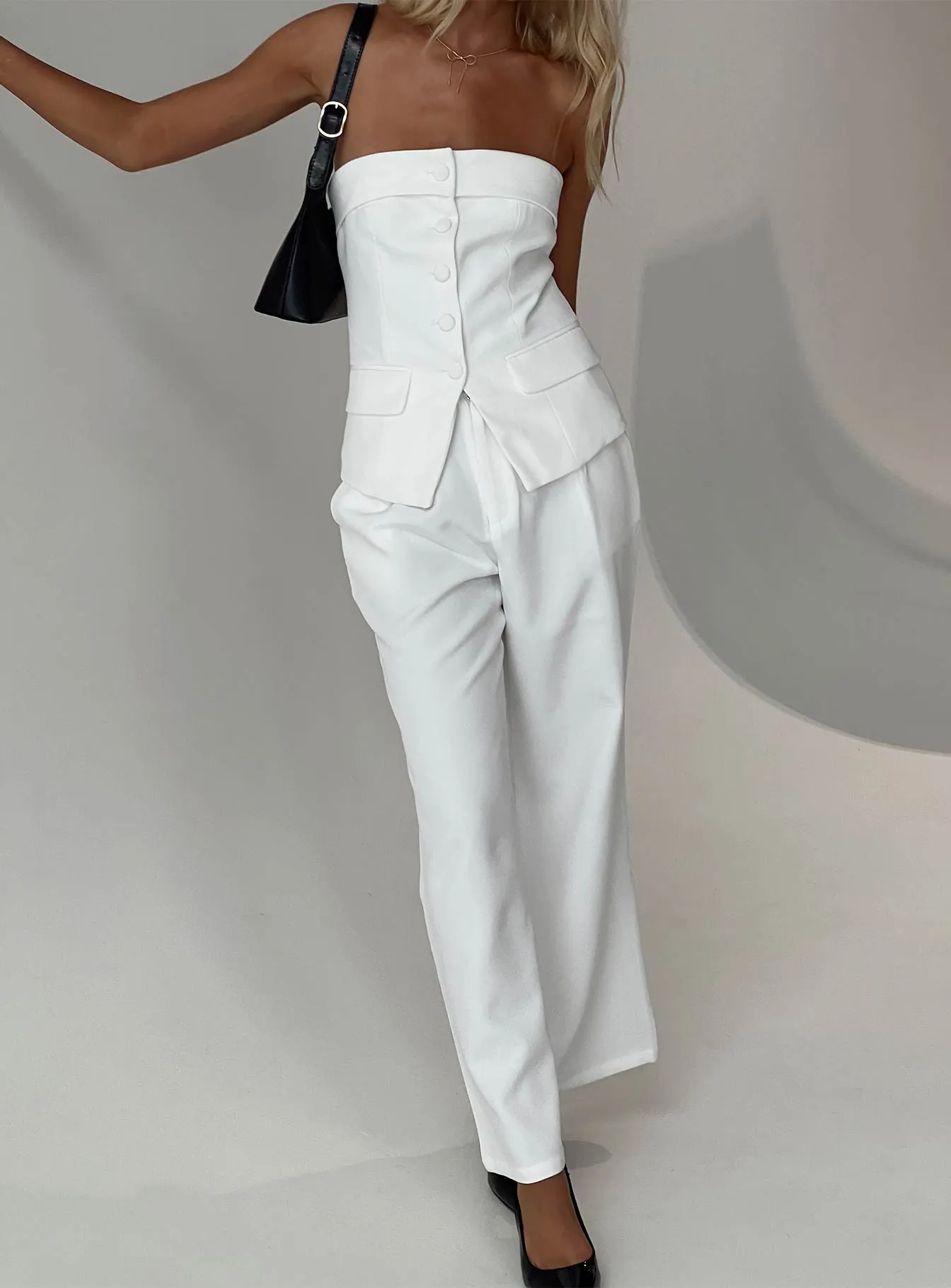 Jazzar Pocket Detail Pleated Pant White sold by Princess Polly