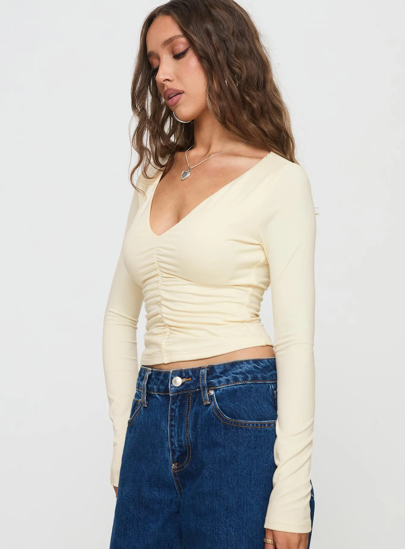 Riva Ruched Top Cream sold by Princess Polly product image thumbnail 4