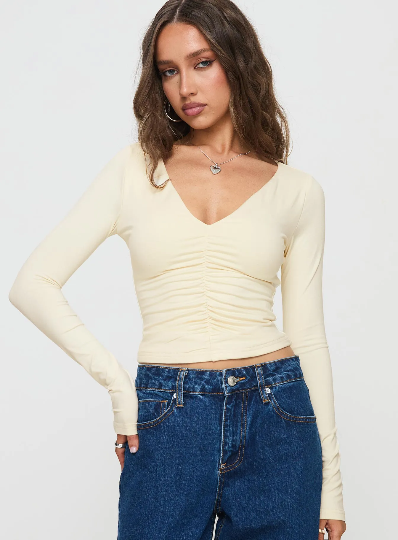 Riva Ruched Top Cream sold by Princess Polly product image thumbnail 2