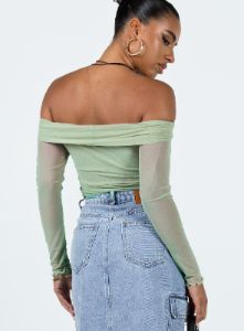 Gryce Off The Shoulder Top Green sold by Princess Polly