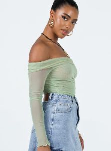 Gryce Off The Shoulder Top Green sold by Princess Polly