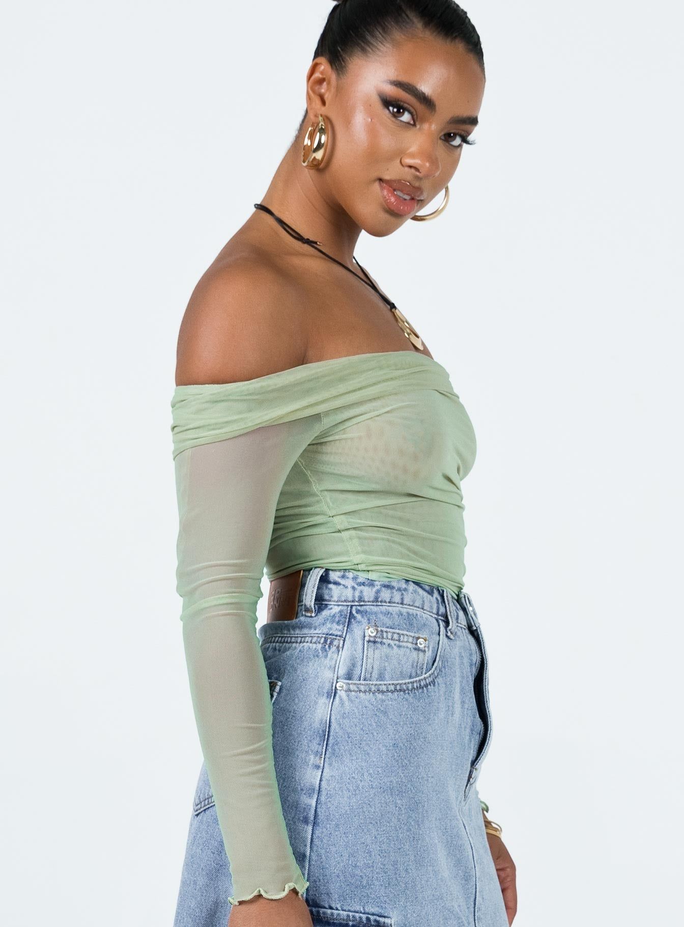Gryce Off The Shoulder Top Green sold by Princess Polly product image thumbnail 4