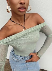 Gryce Off The Shoulder Top Green sold by Princess Polly