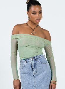 Gryce Off The Shoulder Top Green sold by Princess Polly