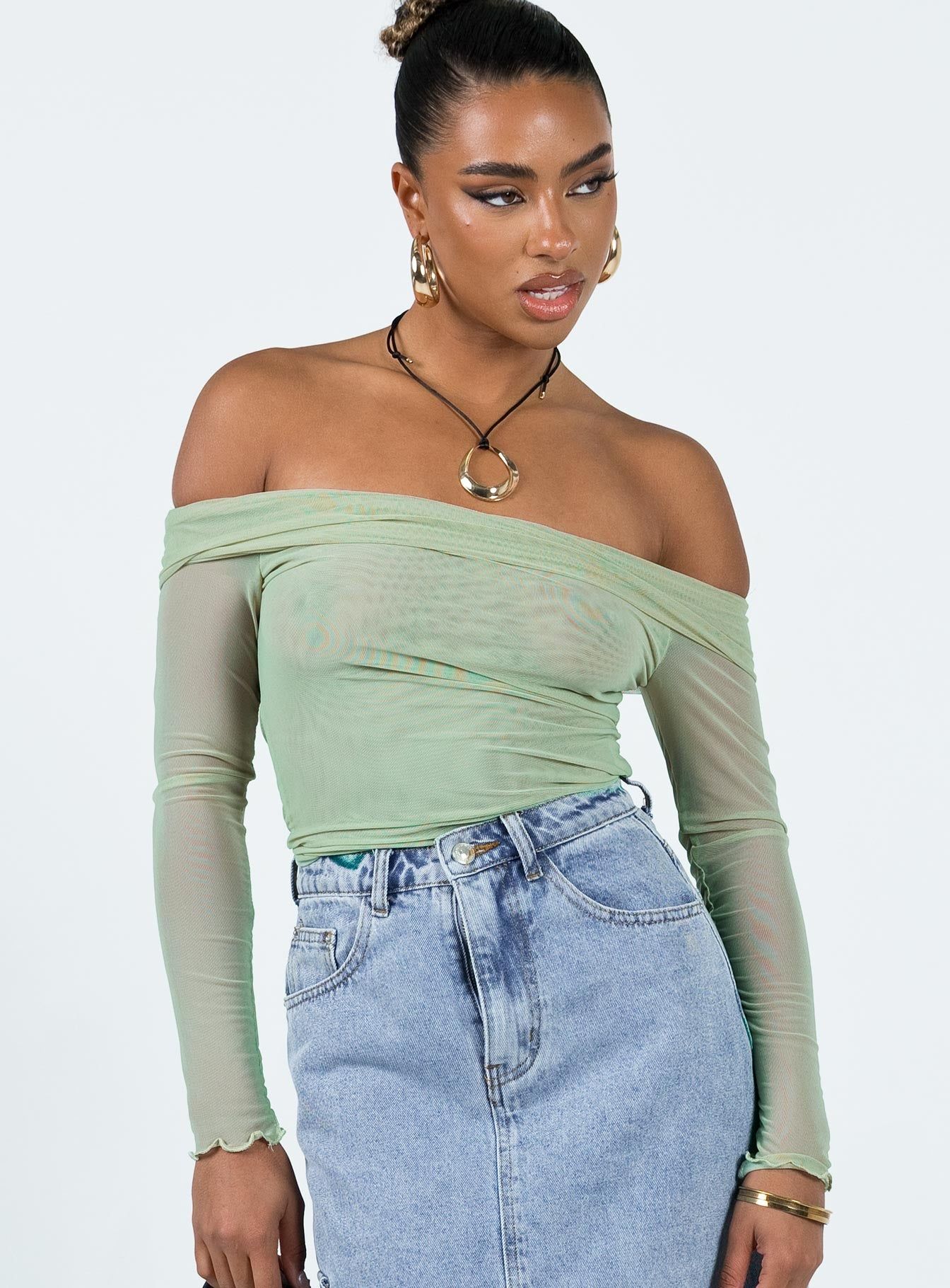 Gryce Off The Shoulder Top Green sold by Princess Polly product image thumbnail 2