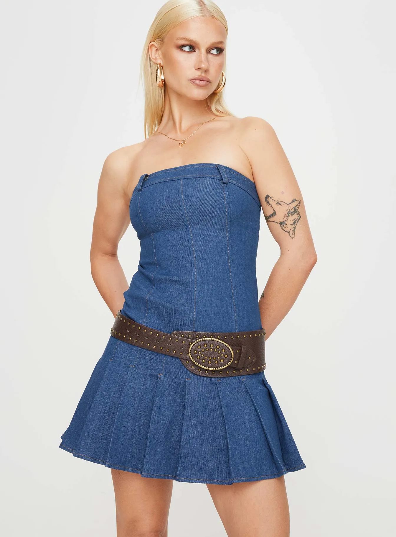 Lissa Strapless Denim Mini Dress Dark Blue sold by Princess Polly product image thumbnail 4