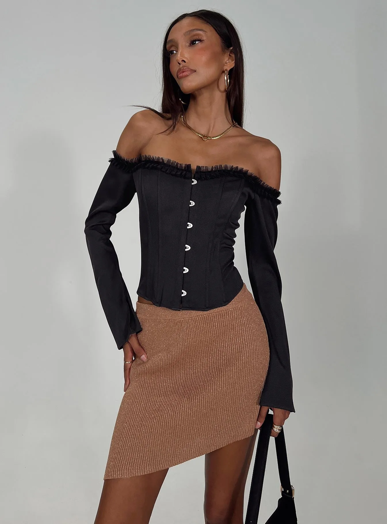 Bronwen Asymmetrical Mini Skirt Brown sold by Princess Polly