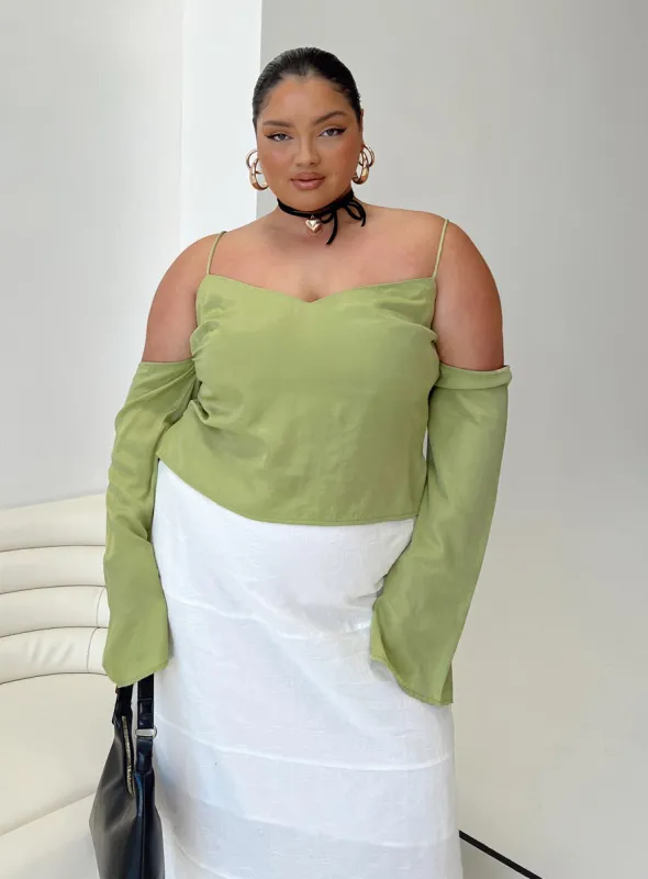 Cold Shoulder Top Green Curve sold by Princess Polly